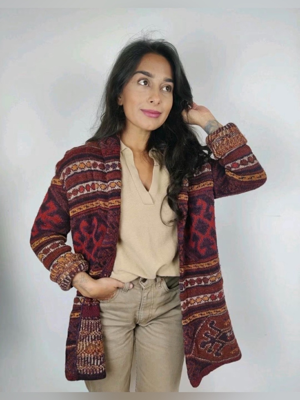 Vintage Ralph Lauren Shawl Collar Southwestern Cardigan Sweater - M 💜❤️🧡 - Picture 9 of 11
